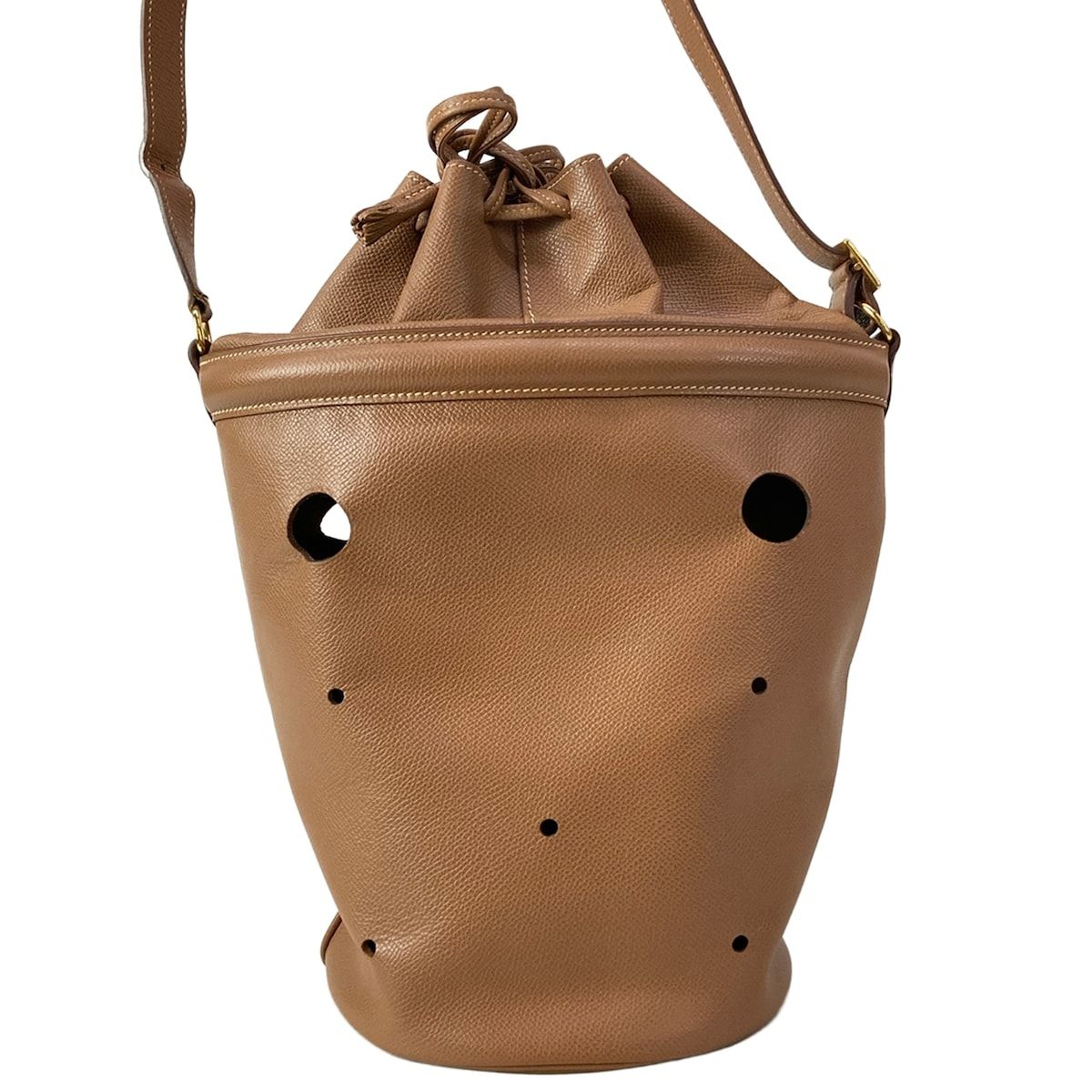 Hermes Shoulder Bag Manjoir Brown Gold Drawstring — view 3