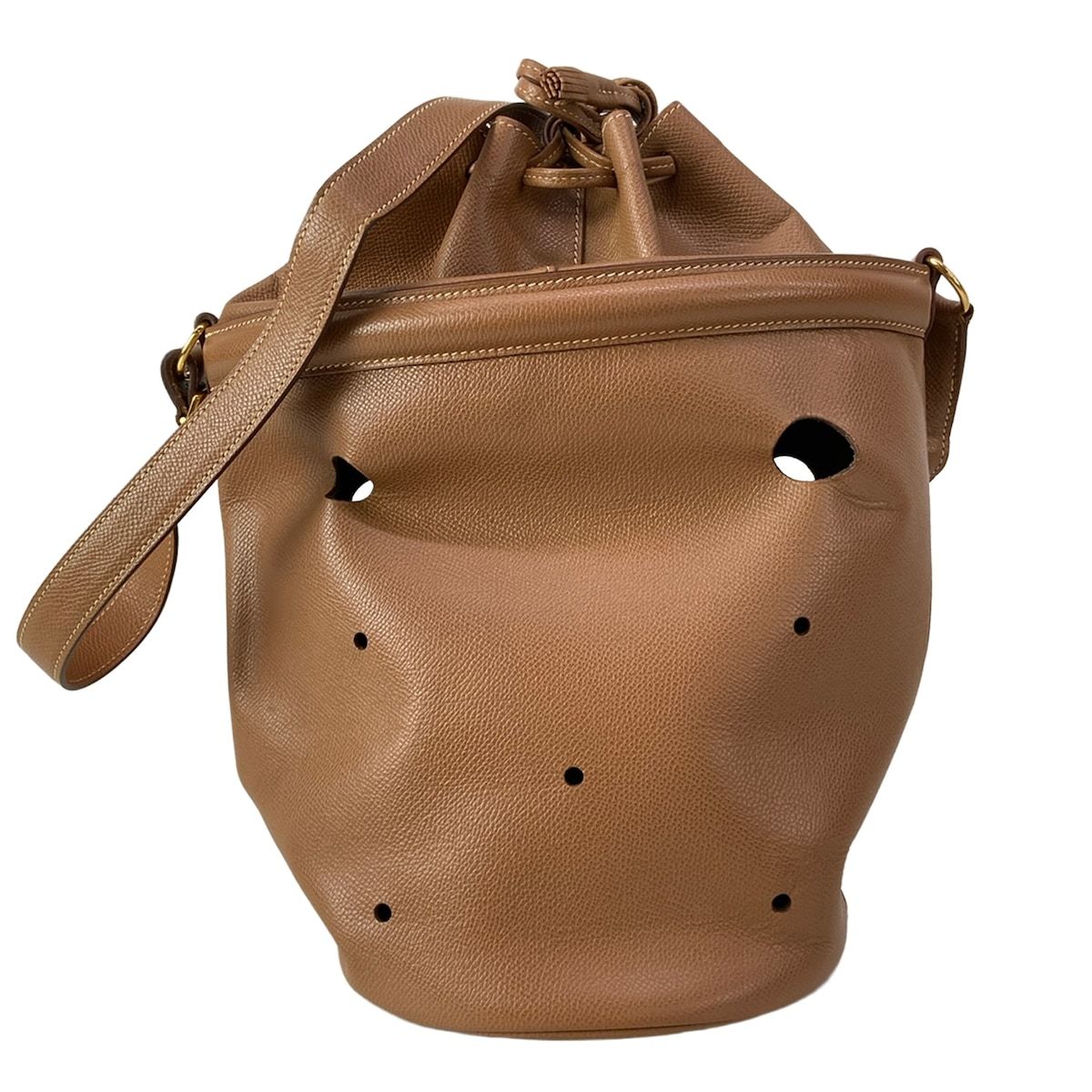 Hermes Shoulder Bag Manjoir Brown Gold Drawstring