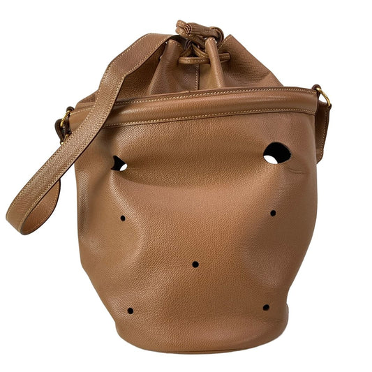 Hermes Shoulder Bag Manjoir Brown Gold Drawstring