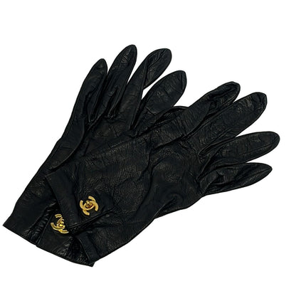 Chanel Gloves Black CC Logo Turnlock Star Mark Leather