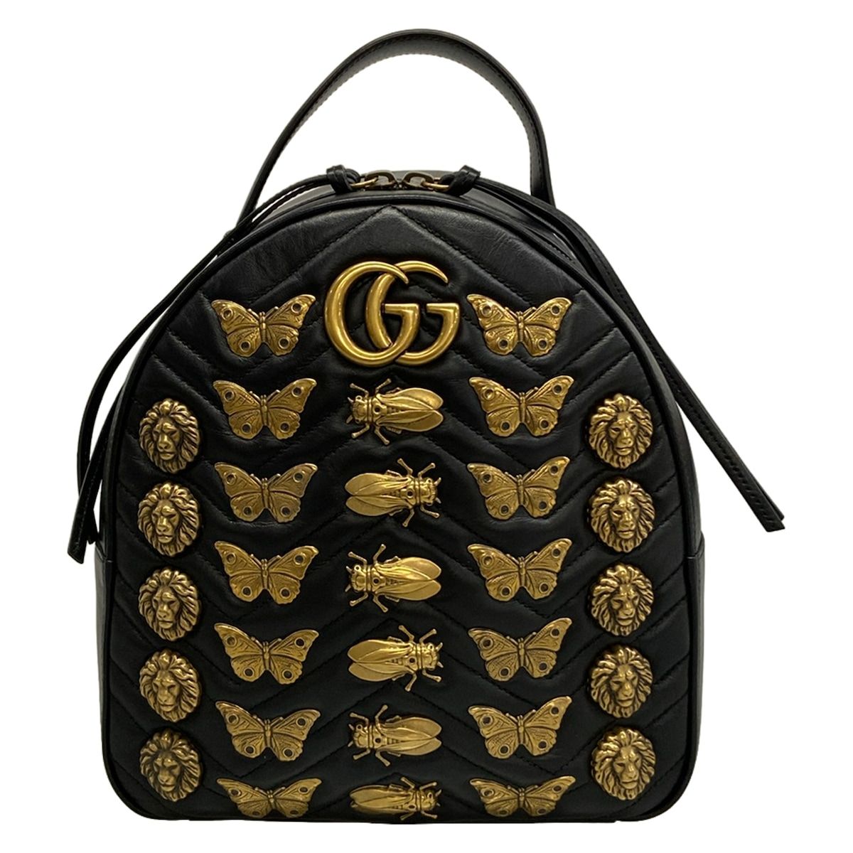 Gucci Backpack GG Marmont Quilted Leather Black Animal Butterfly