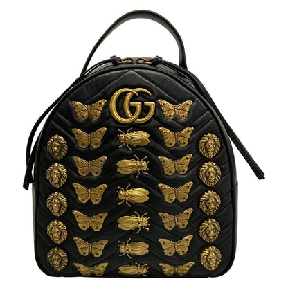 Gucci Backpack GG Marmont Quilted Leather Black Animal Butterfly