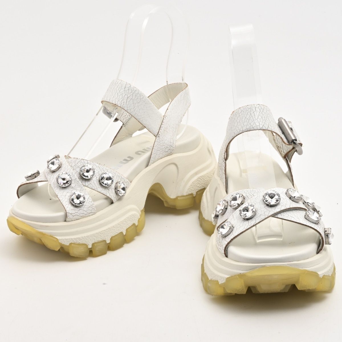 Miu Miu Sandals White Bijou Crack Leather — view 2