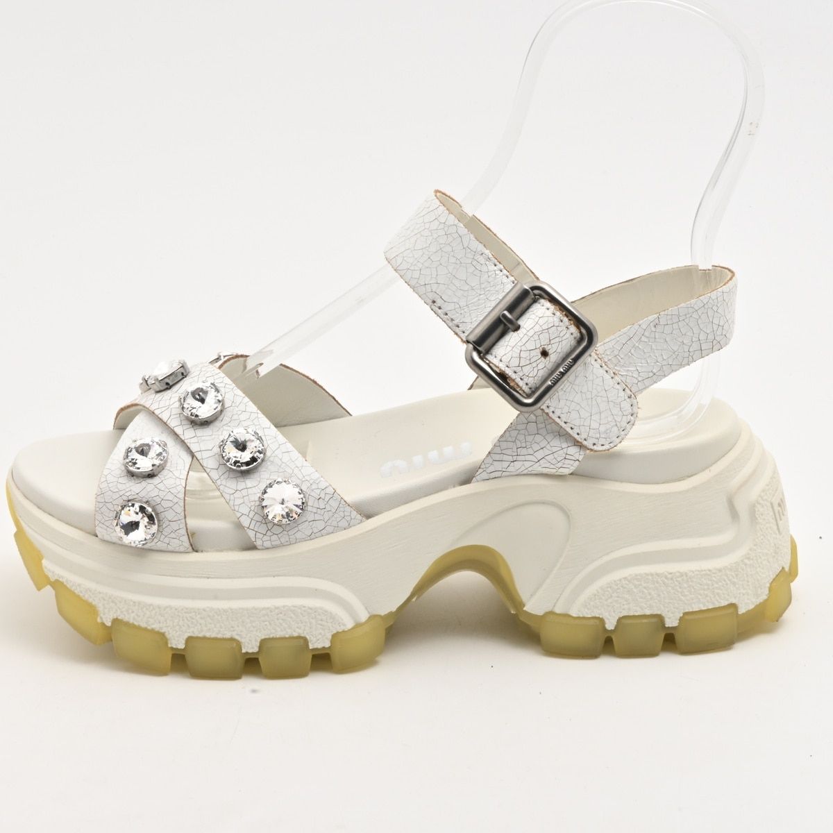 Miu Miu Sandals White Bijou Crack Leather