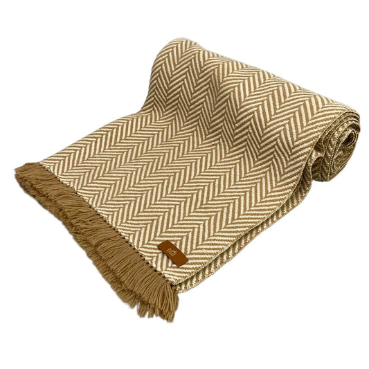 Hermes Shawl Beige White Herringbone Large Cashmere Scarf