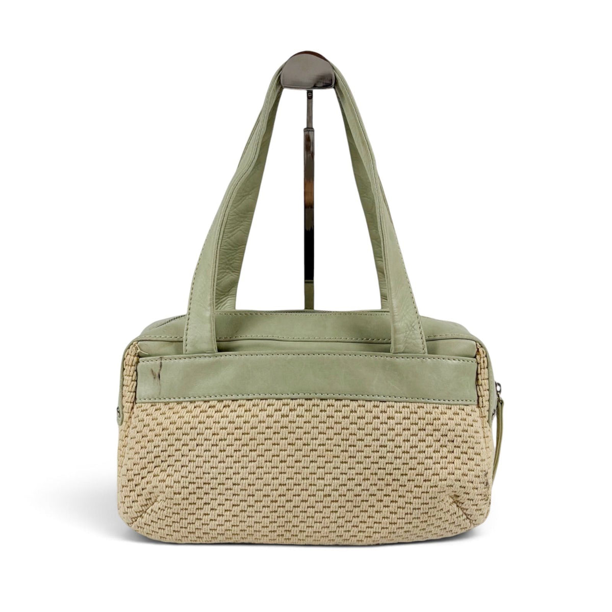 Chanel Raffia Lambskin Logo Mini Boston Bag Beige Green — view 3