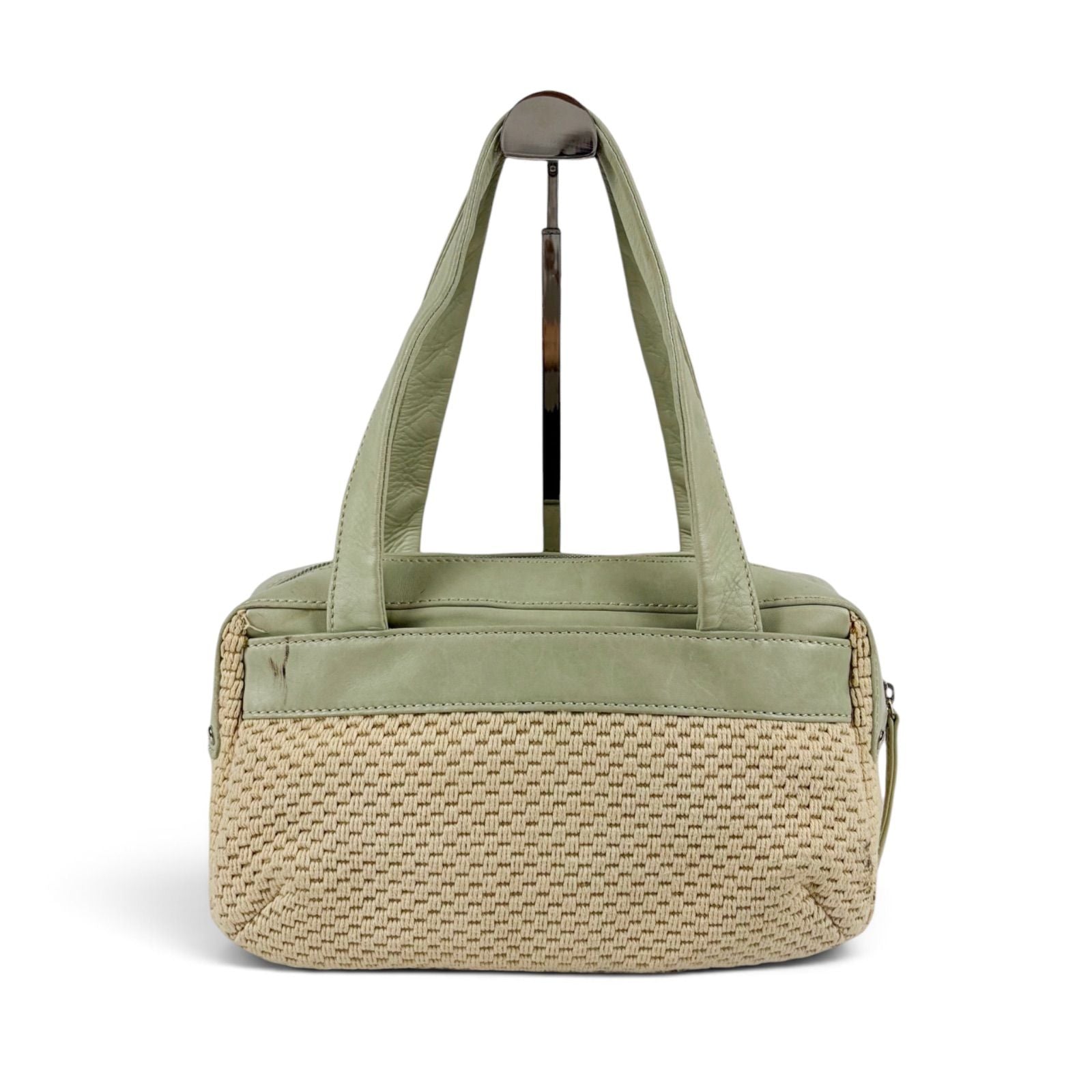 Chanel Raffia Lambskin Logo Mini Boston Bag Beige Green — view 3