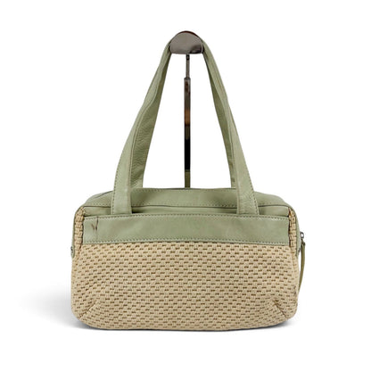 Chanel Raffia Lambskin Logo Mini Boston Bag Beige Green — view 3