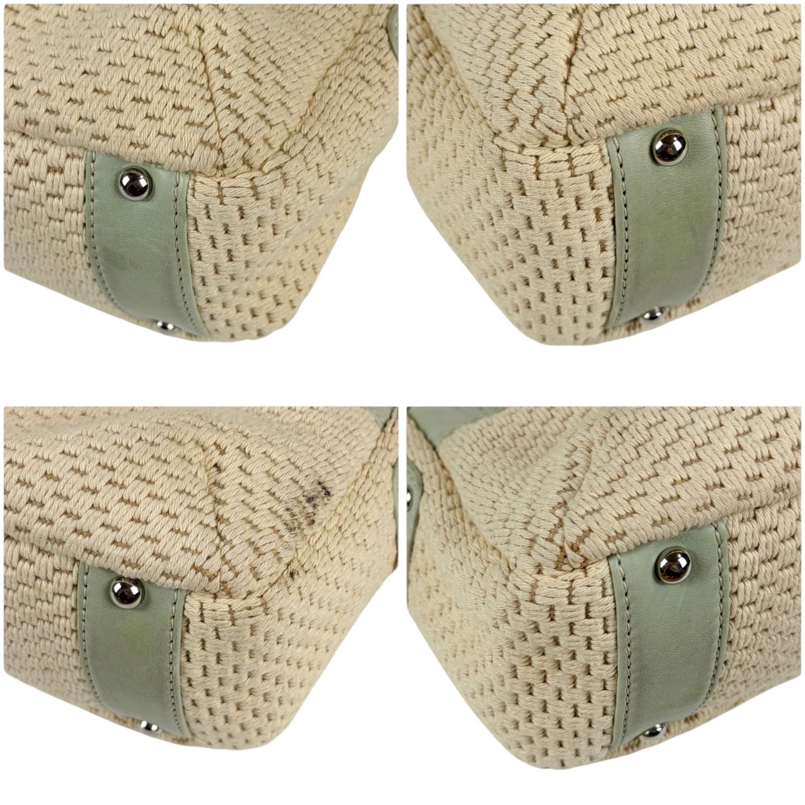 Chanel Raffia Lambskin Logo Mini Boston Bag Beige Green — view 6