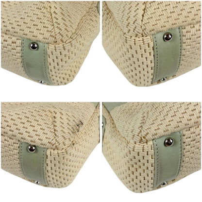 Chanel Raffia Lambskin Logo Mini Boston Bag Beige Green — view 6