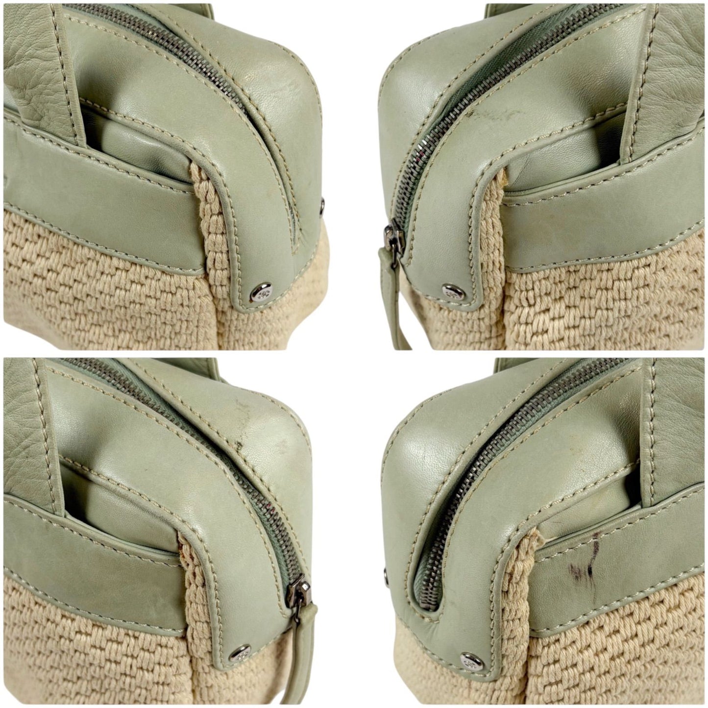 Chanel Raffia Lambskin Logo Mini Boston Bag Beige Green — view 5