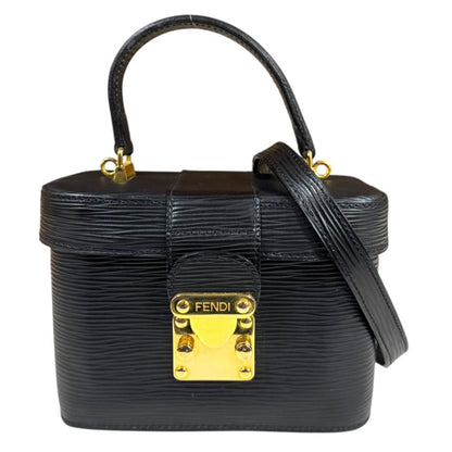 Fendi Epi Vanity Shoulder Bag Leather Black