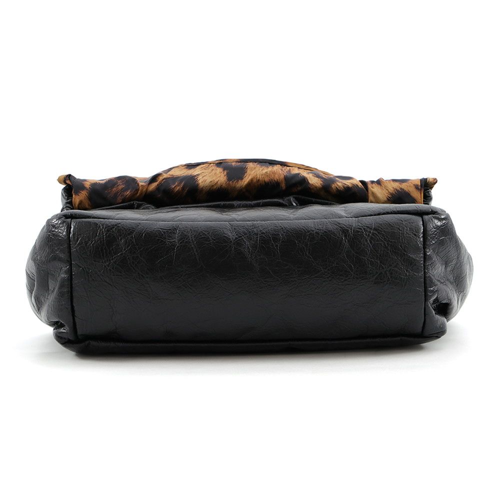 Balenciaga Chain Shoulder Bag Monaco Small Leopard Lambskin Nylon Tote Black — view 6