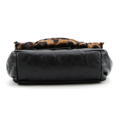 Balenciaga Chain Shoulder Bag Monaco Small Leopard Lambskin Nylon Tote Black — view 6