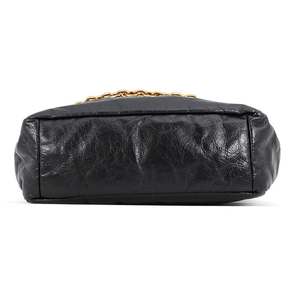 Balenciaga Chain Shoulder Bag Monaco Small Leopard Lambskin Nylon Tote Black — view 3