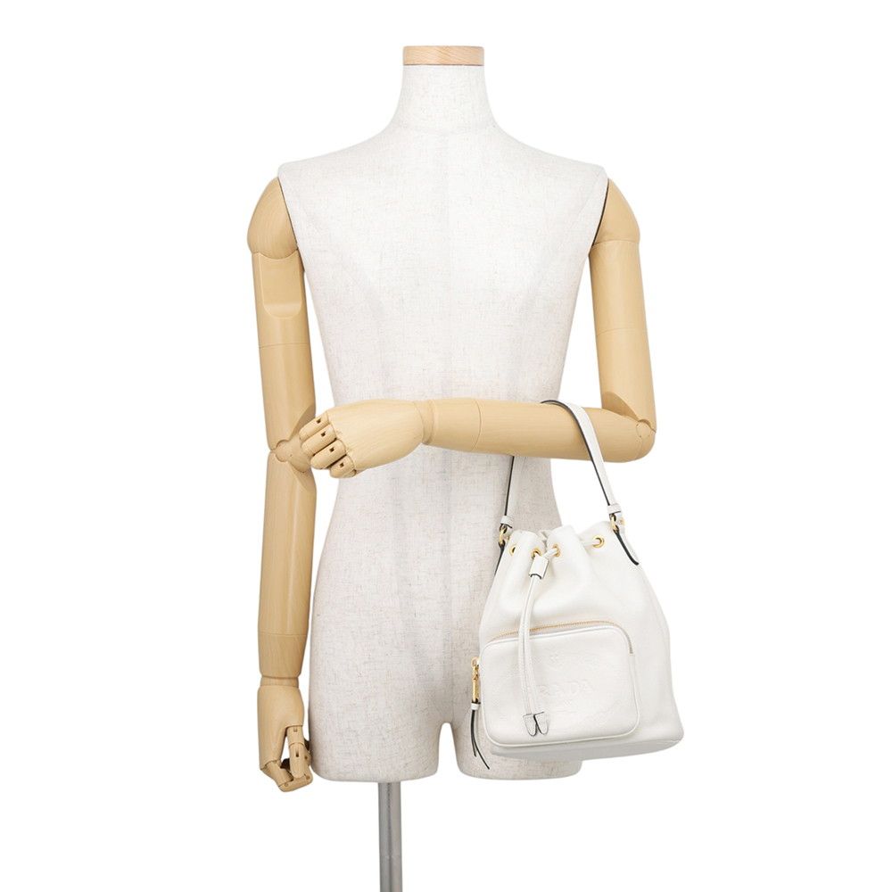 Prada Duet Triangle Logo Drawstring Leather 2-Way Shoulder Bag White — view 4