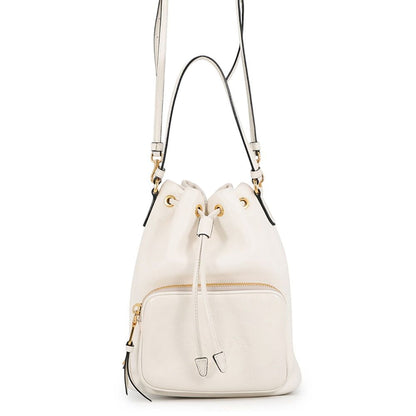 Prada Duet Triangle Logo Drawstring Leather 2-Way Shoulder Bag White