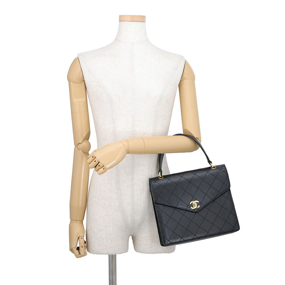 Chanel Handbag Quilted CC Logo Top Handle Flap Caviar Leather Black — view 4