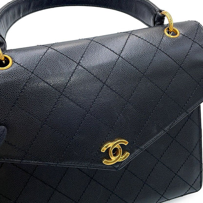 Chanel Handbag Quilted CC Logo Top Handle Flap Caviar Leather Black — view 6