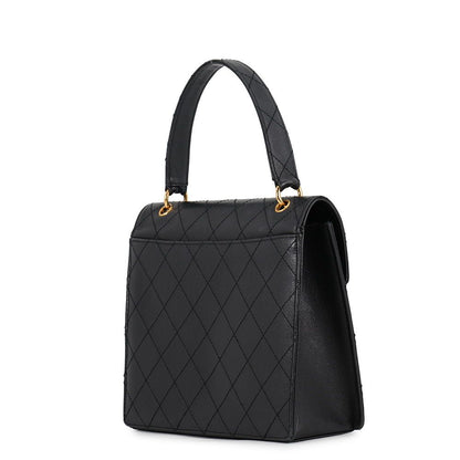 Chanel Handbag Quilted CC Logo Top Handle Flap Caviar Leather Black — view 2