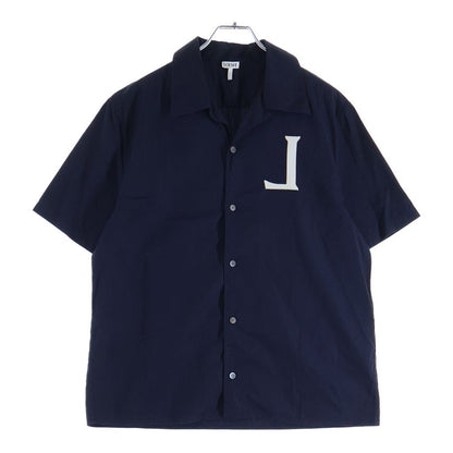 Loewe Cotton Poplin Open Collar Short Sleeve Shirt Navy