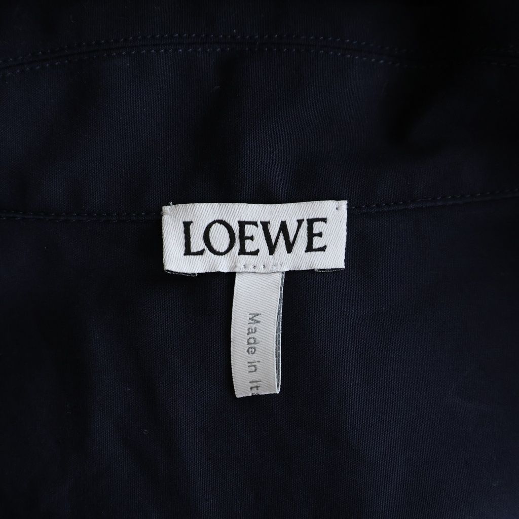 Loewe Cotton Poplin Open Collar Short Sleeve Shirt Navy — view 8