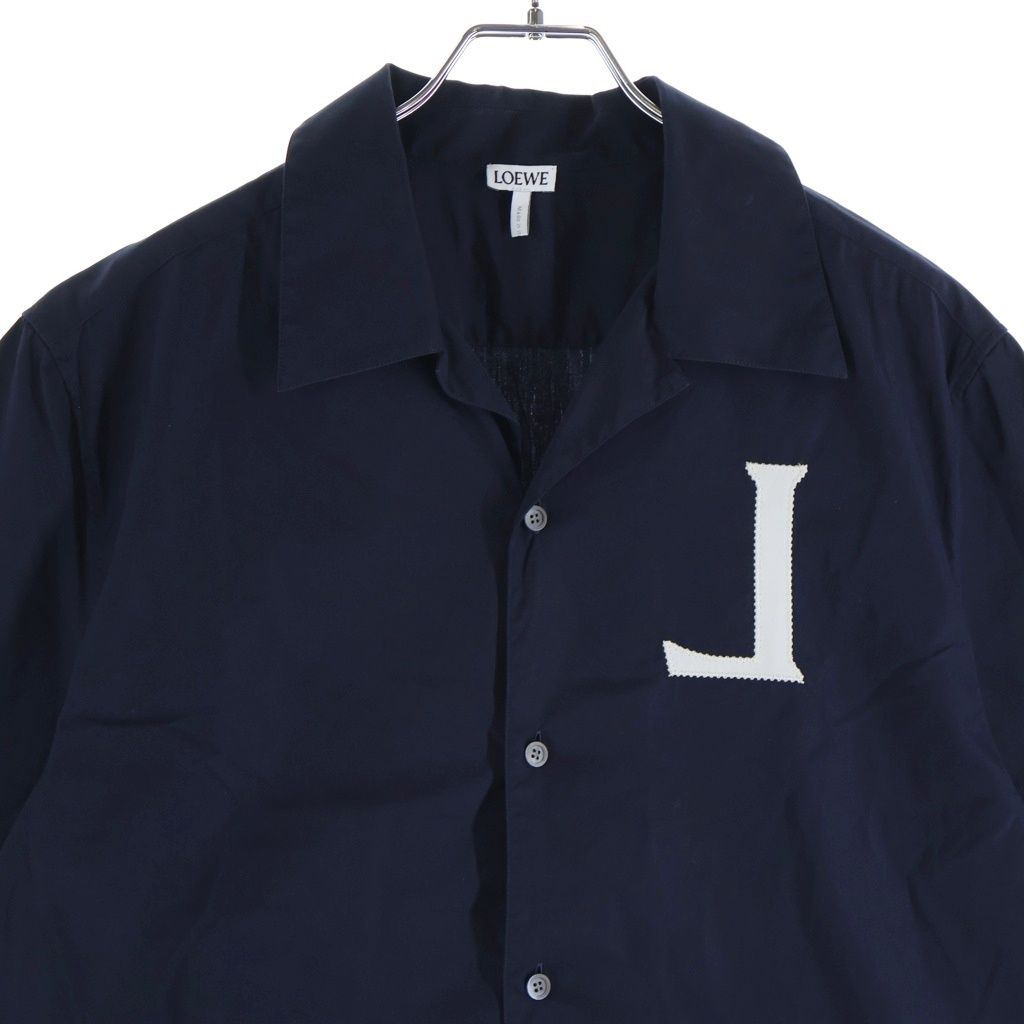 Loewe Cotton Poplin Open Collar Short Sleeve Shirt Navy — view 3