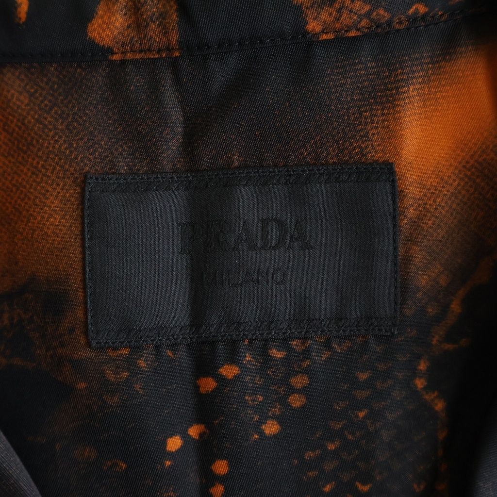 Prada Re Ny Re-Nylon Flower Print Short Sleeve Shirt Black Orange — view 6