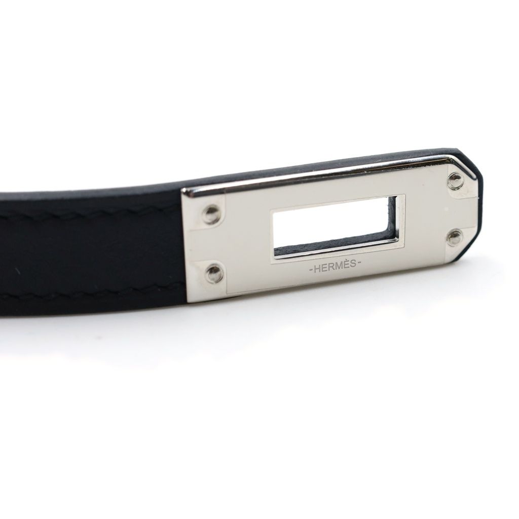 Hermes Kelly Choker Black Swift Leather Silver Necklace — view 5
