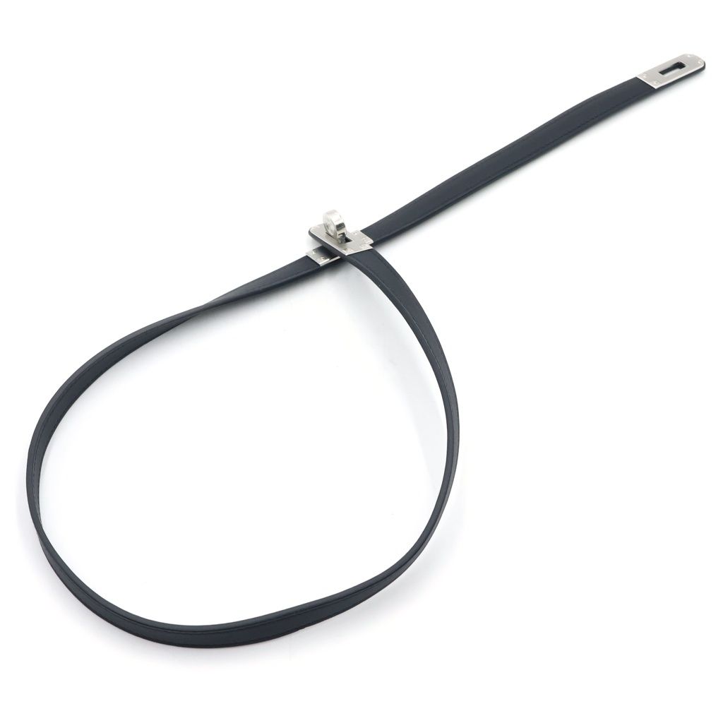 Hermes Kelly Choker Black Swift Leather Silver Necklace — view 2