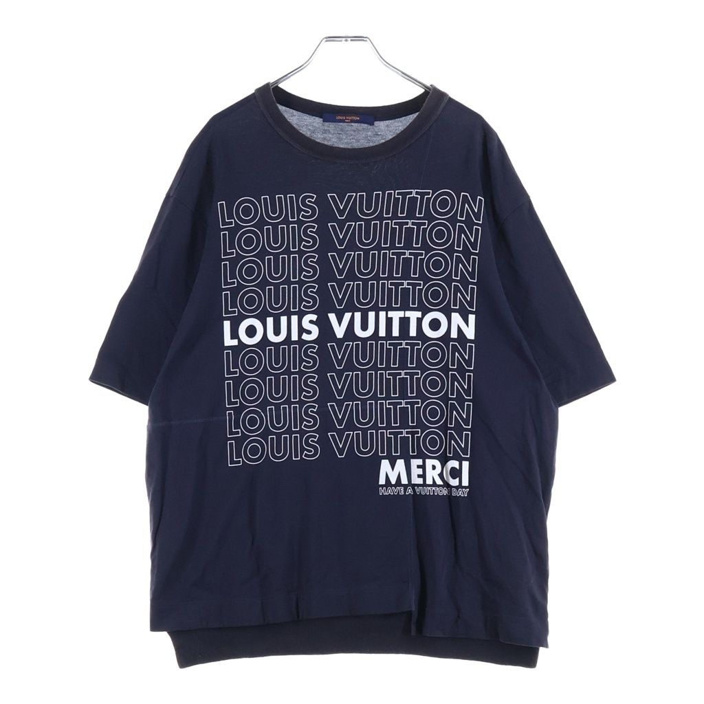 Louis Vuitton Printed Patchwork Oversize Tee Print Sleeve T-Shirt Navy
