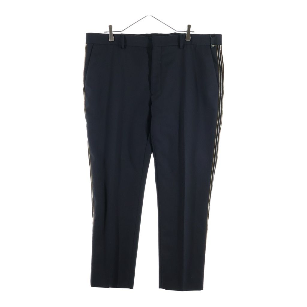 Fendi Wool Chain Side Line Flat-front Trousers Pants Black