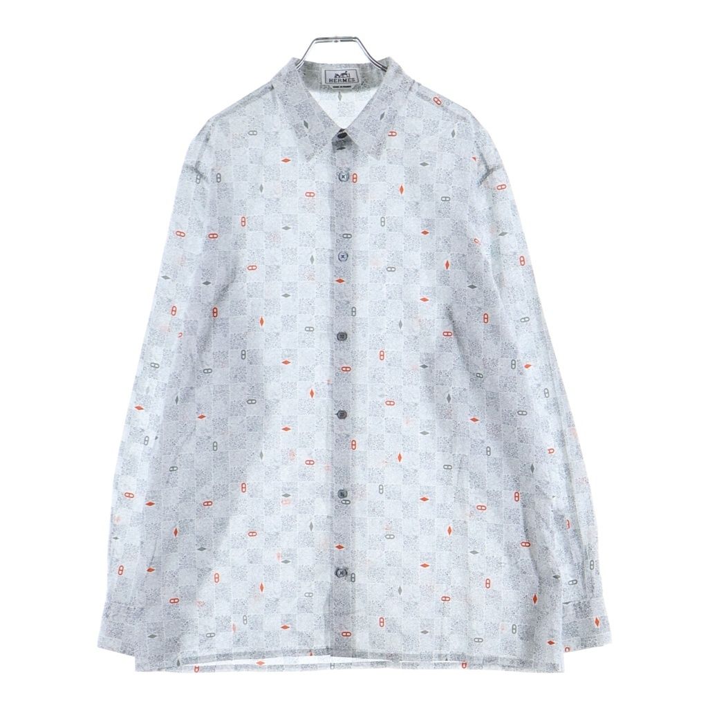Hermes Chaine D'ancre All Over Print Cotton Long Sleeve Shirt Gray
