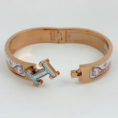 Hermes Click Bangle Cloisonne Grand Apala Rose Gold Multicolor Bracelet — view 2