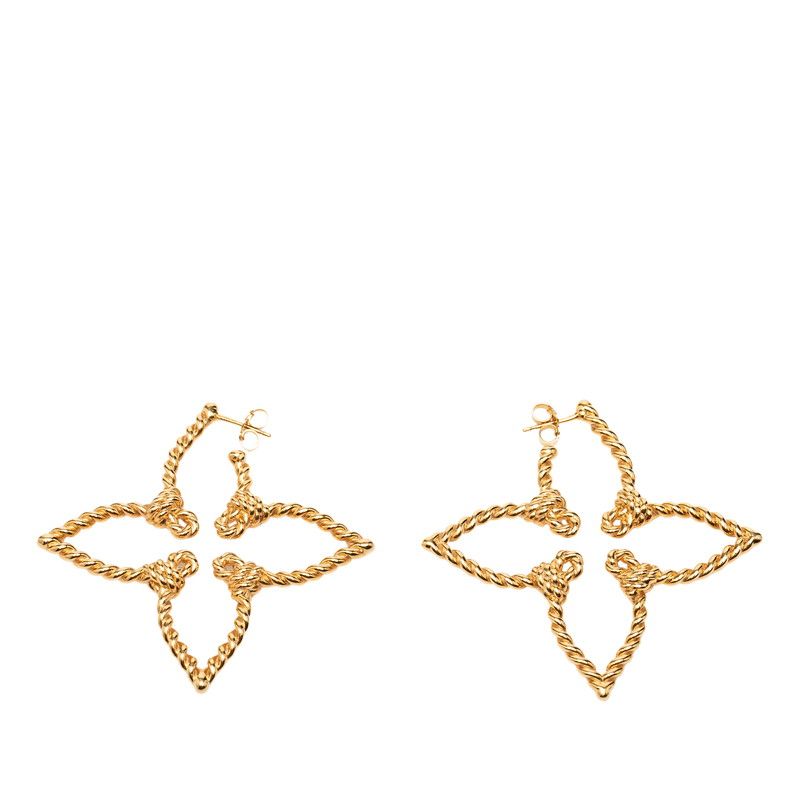Louis Vuitton Nautical Monogram Flower Hoop Earrings Gold Plated