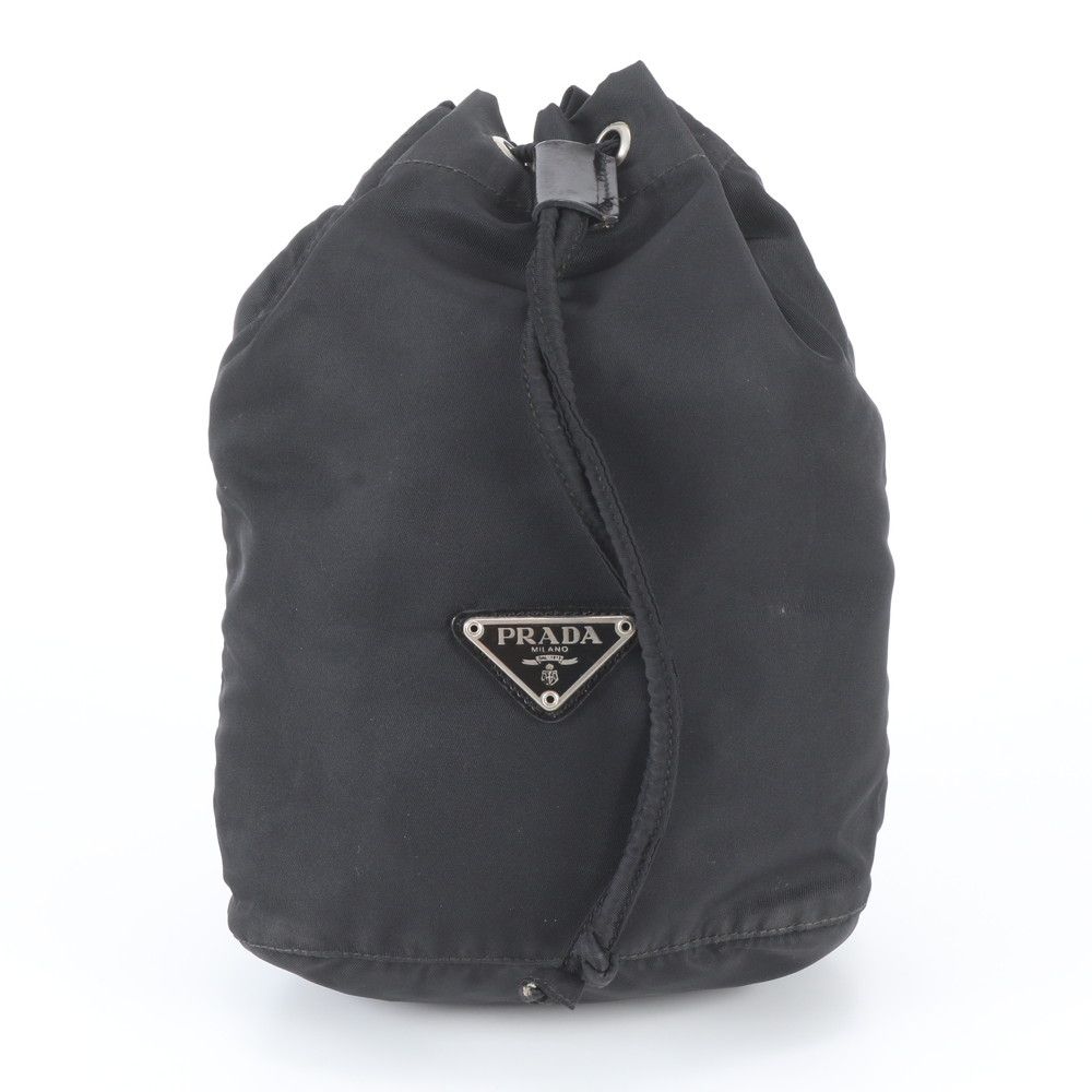 Prada Tessuto Nylon Triangle Logo Drawstring Pouch Black