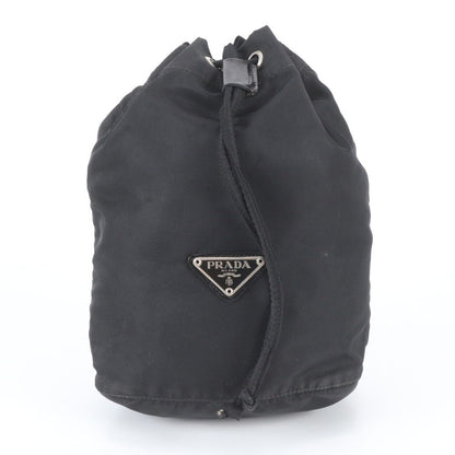 Prada Tessuto Nylon Triangle Logo Drawstring Pouch Black
