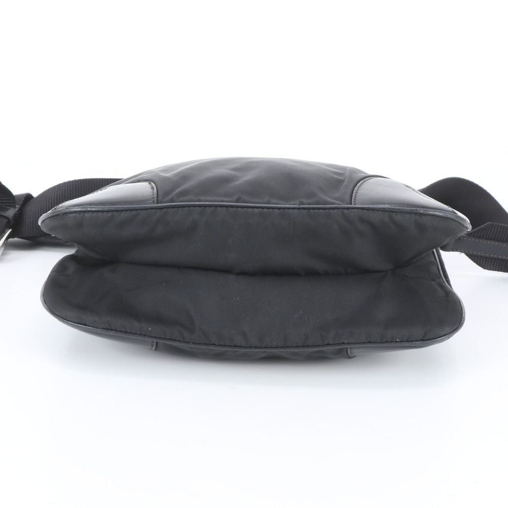 Prada Tessuto Nylon Triangle Logo Leather Shoulder Bag Crossbody Messenger Black — view 6