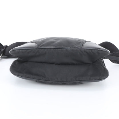Prada Tessuto Nylon Triangle Logo Leather Shoulder Bag Crossbody Messenger Black — view 6