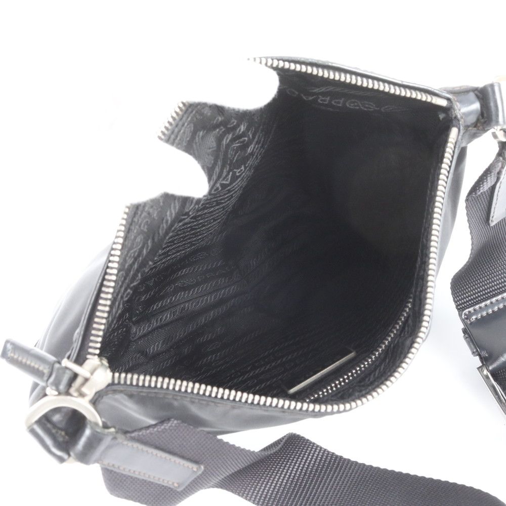 Prada Tessuto Nylon Triangle Logo Leather Shoulder Bag Crossbody Messenger Black — view 7