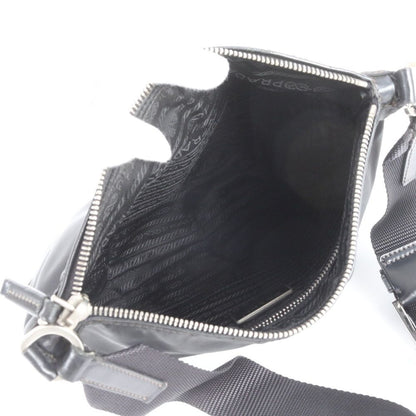 Prada Tessuto Nylon Triangle Logo Leather Shoulder Bag Crossbody Messenger Black — view 7