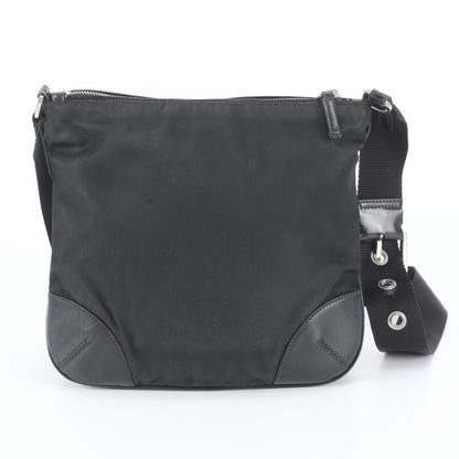 Prada Tessuto Nylon Triangle Logo Leather Shoulder Bag Crossbody Messenger Black — view 3