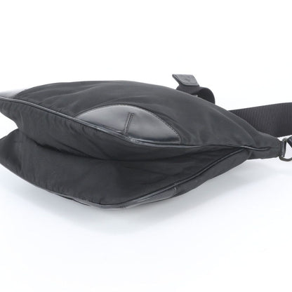 Prada Tessuto Nylon Triangle Logo Leather Shoulder Bag Crossbody Messenger Black — view 4