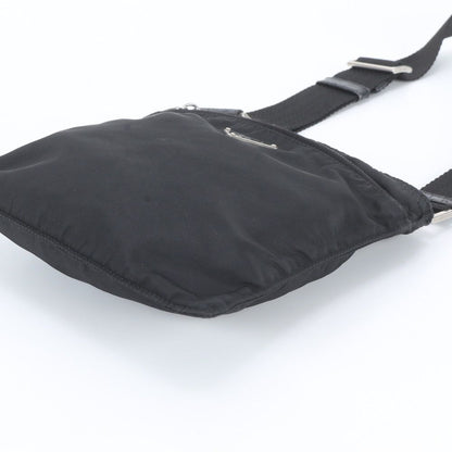 Prada Tessuto Nylon Triangle Logo Leather Shoulder Bag Crossbody Black — view 4