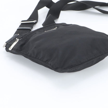Prada Tessuto Nylon Triangle Logo Leather Shoulder Bag Crossbody Black — view 5