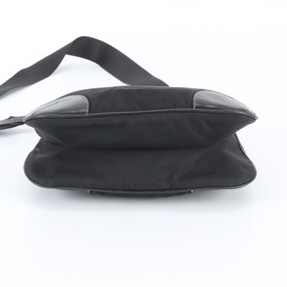 Prada Tessuto Nylon Triangle Logo Leather Shoulder Bag Crossbody Black — view 6