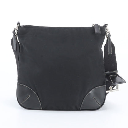 Prada Tessuto Nylon Triangle Logo Leather Shoulder Bag Crossbody Black — view 3