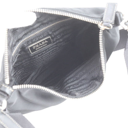 Prada Tessuto Nylon Triangle Logo Leather Shoulder Bag Crossbody Black — view 7