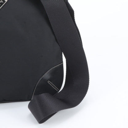 Prada Tessuto Nylon Triangle Logo Leather Shoulder Bag Crossbody Black — view 2
