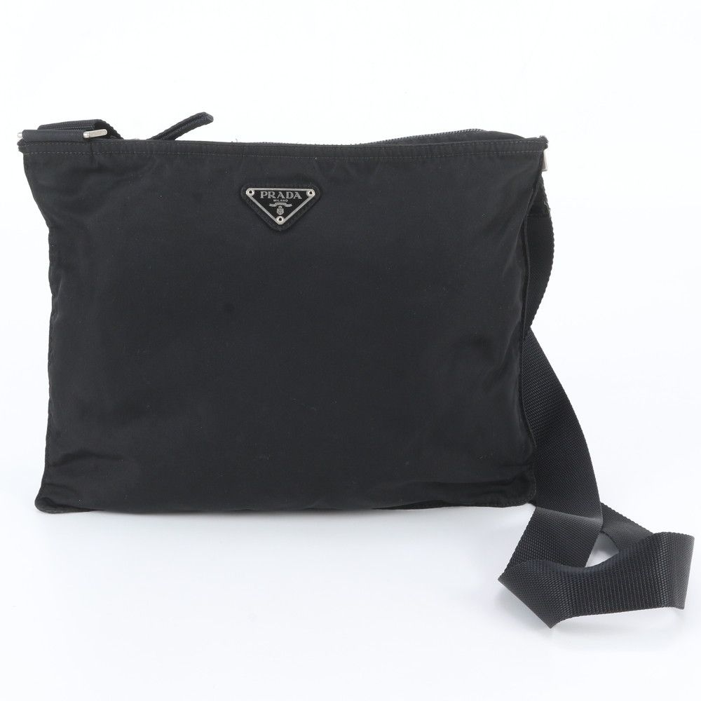 Prada Tessuto Nylon Triangle Logo Shoulder Bag Crossbody Messenger Black